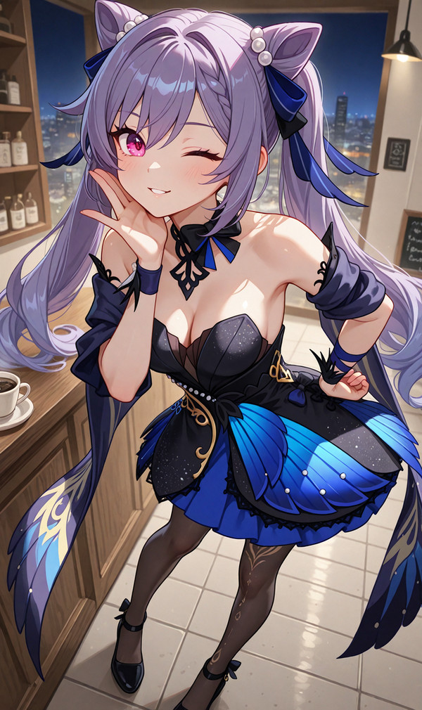 Keqing in coffee shop