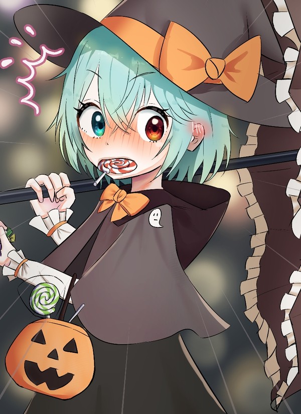 驚かすのそっちのけでハロウィンでお菓子をもらう小傘