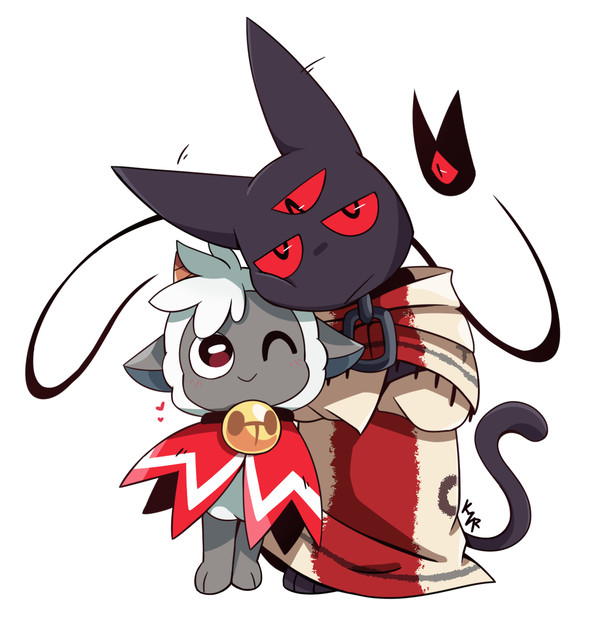 Cute lamb and angry cat.