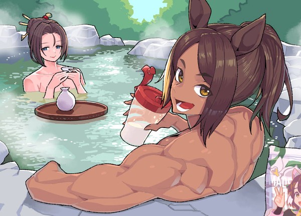 お風呂に入る女将とミシェルマイベイビー