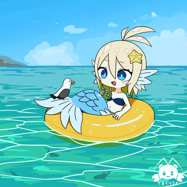 浮き輪の上で