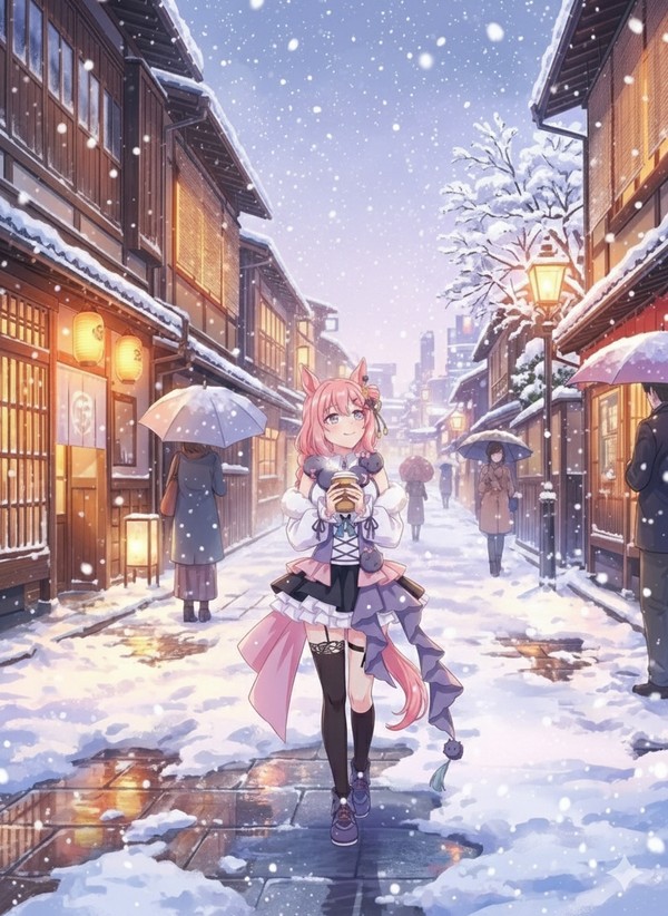 雪舞う路地を行く