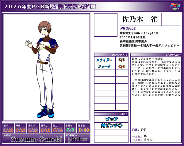 【PGB】2026年ドラフト候補 佐乃木雀