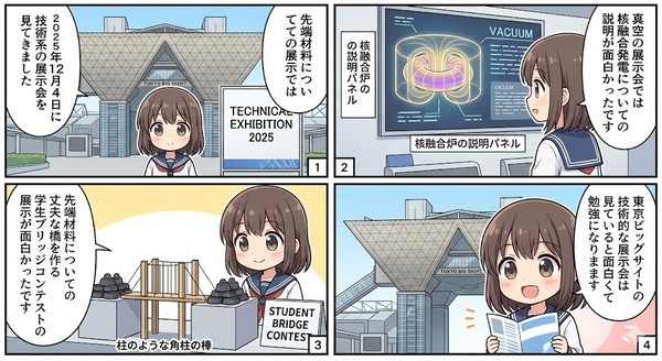 四コマ「先端材料とか真空の技術的な展示会を見てきました」