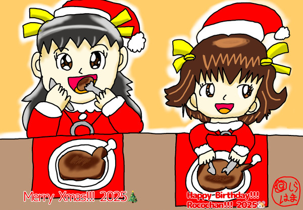 まんがからだ事典のステーキちゃんとハム太郎のロコちゃんのクリパ🎄