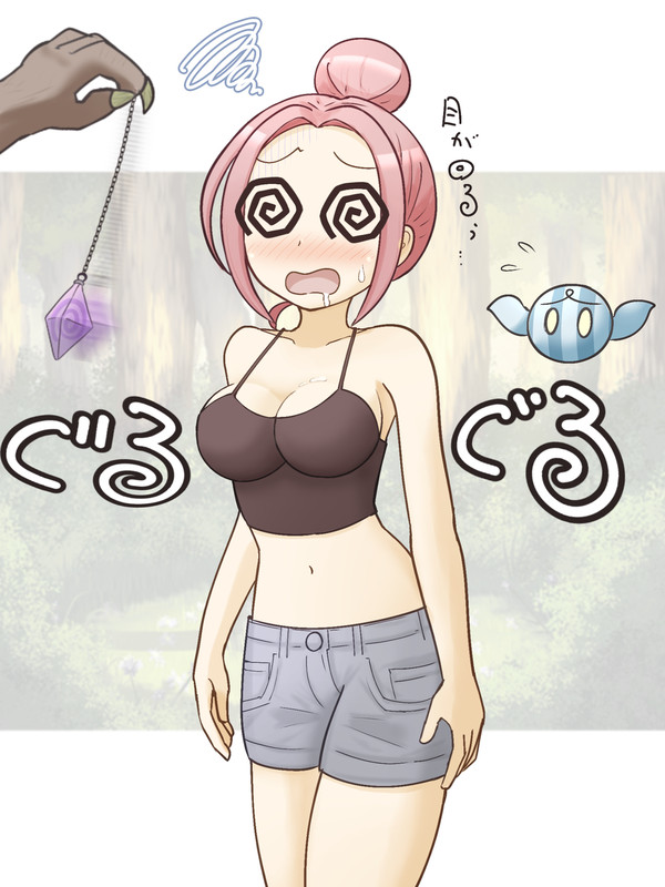 魔物に目を回されるハンターの女の子