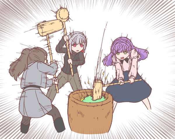 蓮の大三角による餅つき