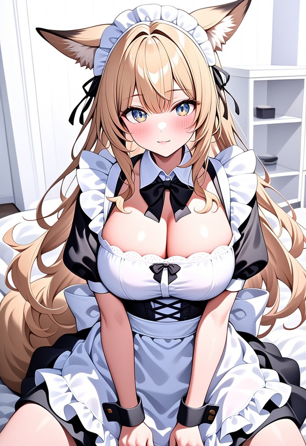 AIが描いた2次元美女(きつね耳の金髪メイド服美女編)