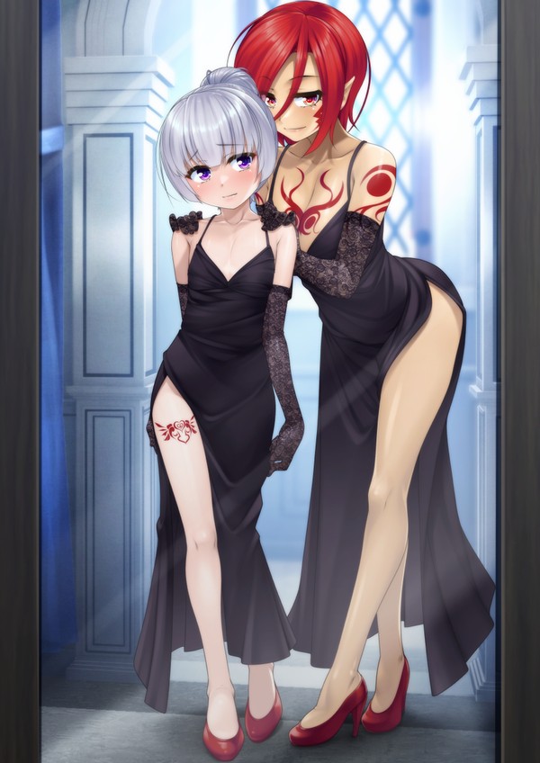 【skeb納品】女装堕ち少年ヒーローと悪の女幹部ドレスアップ