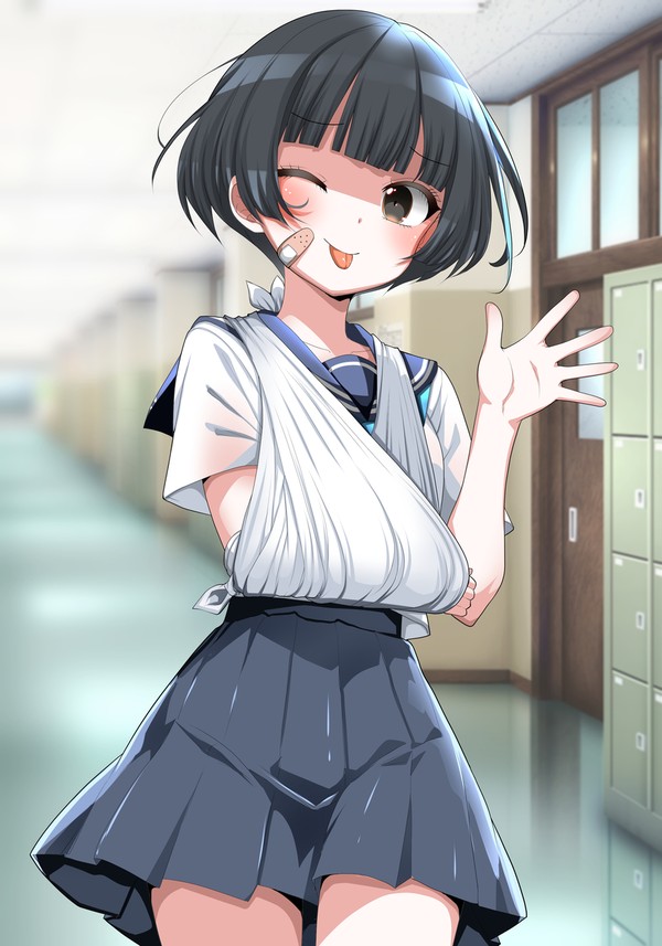 怪我してるけどお茶目で元気な女の子 - 1/1