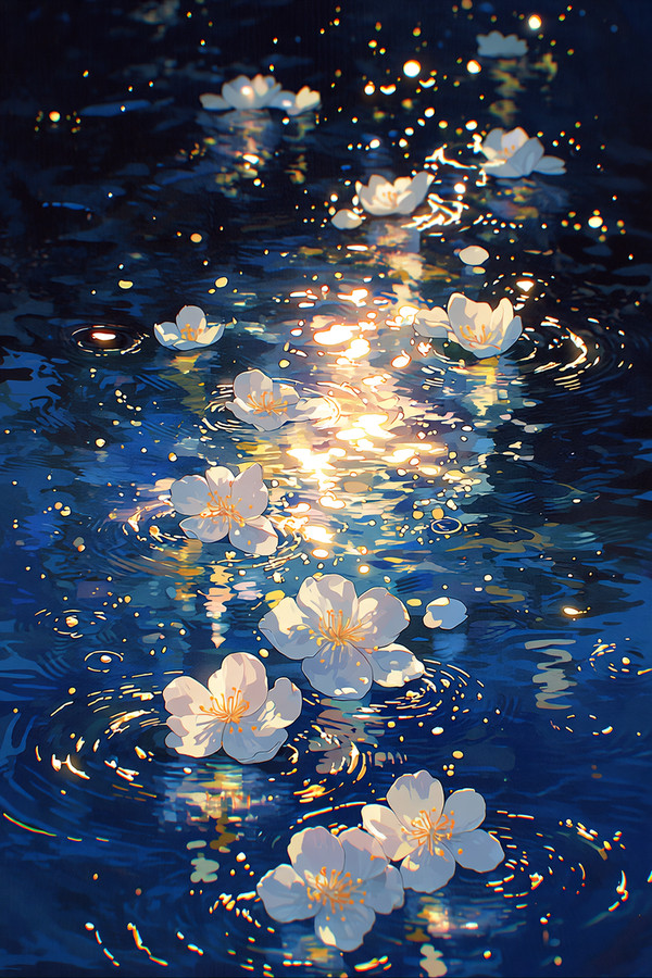煌めく水面の花