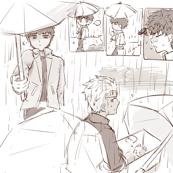 雨の日、傘、猫、それと...投影魔術