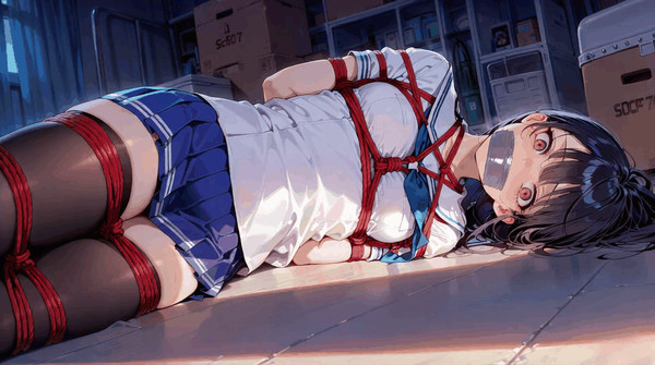 緊縛されてもがく女の子