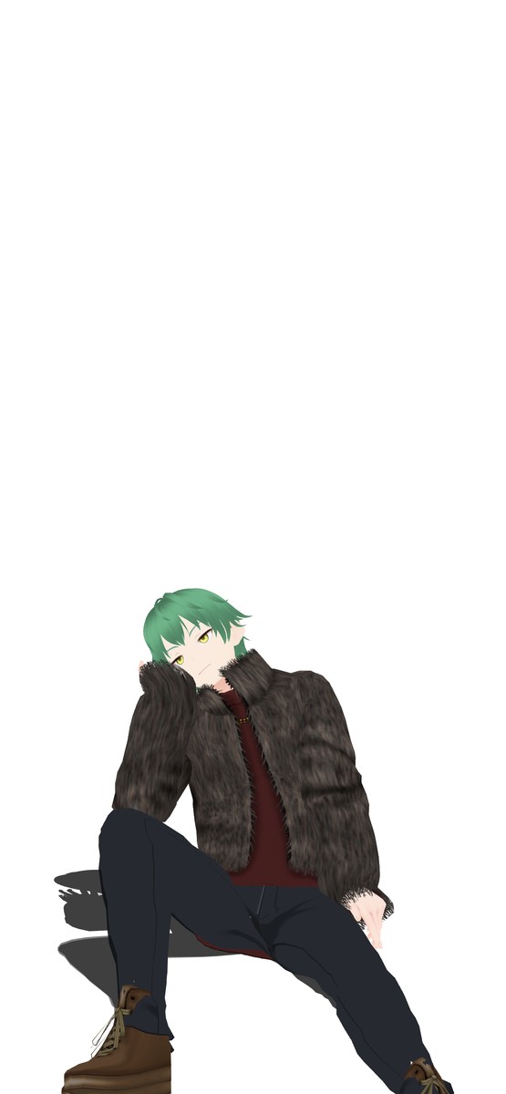 壁にもたれて座り頬に手をつく