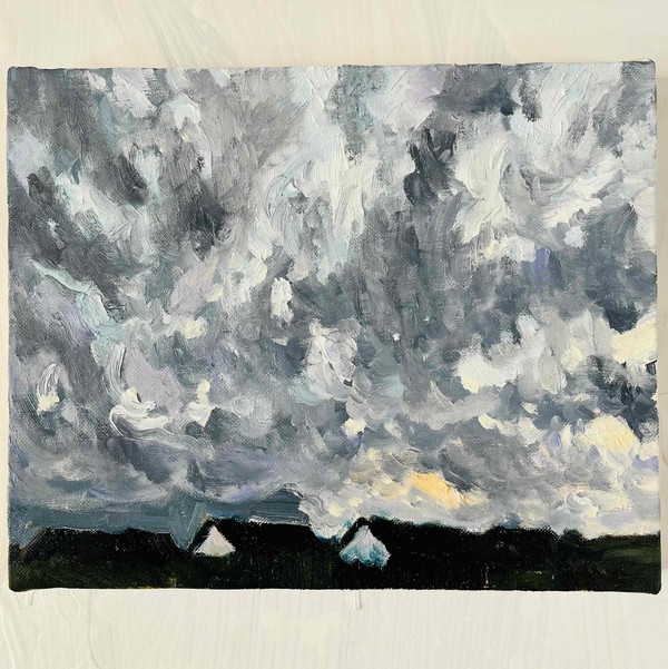 油彩画　原画「近所の風景　空　20262」アート　絵画 22×2