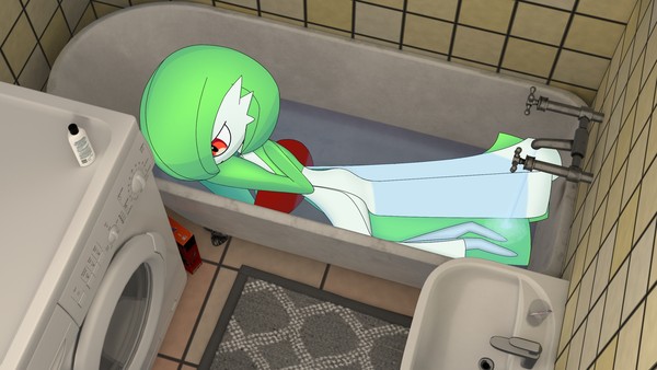 Gardevoir enjoying a warm bath.