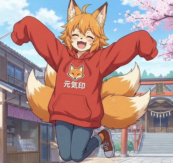 春の元気な妖狐