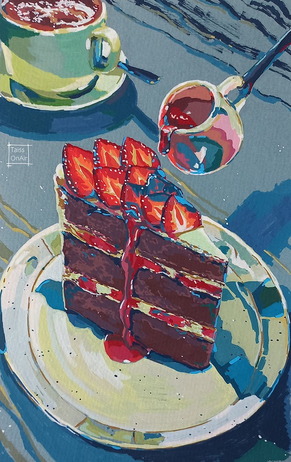 Chocolate cake, acrylic markers - 1/3