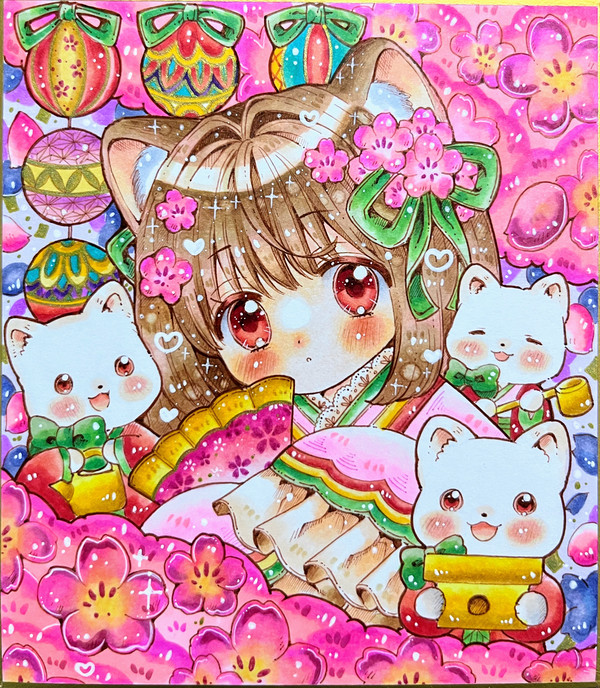 ひな祭り(*ˊ˘ˋ*)｡♪:*°ネコの女の子ෆ.*･ﾟ