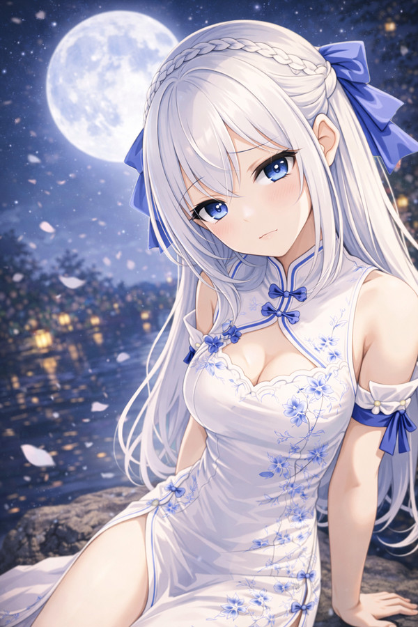 チャイナ服のシロネと月