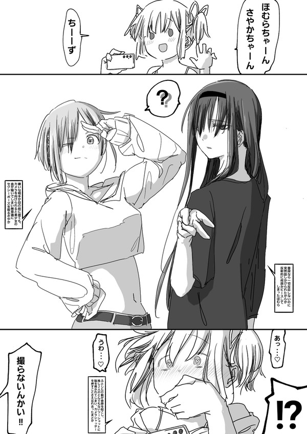 カメラ向けるとバチイケメンなほむらとさやか