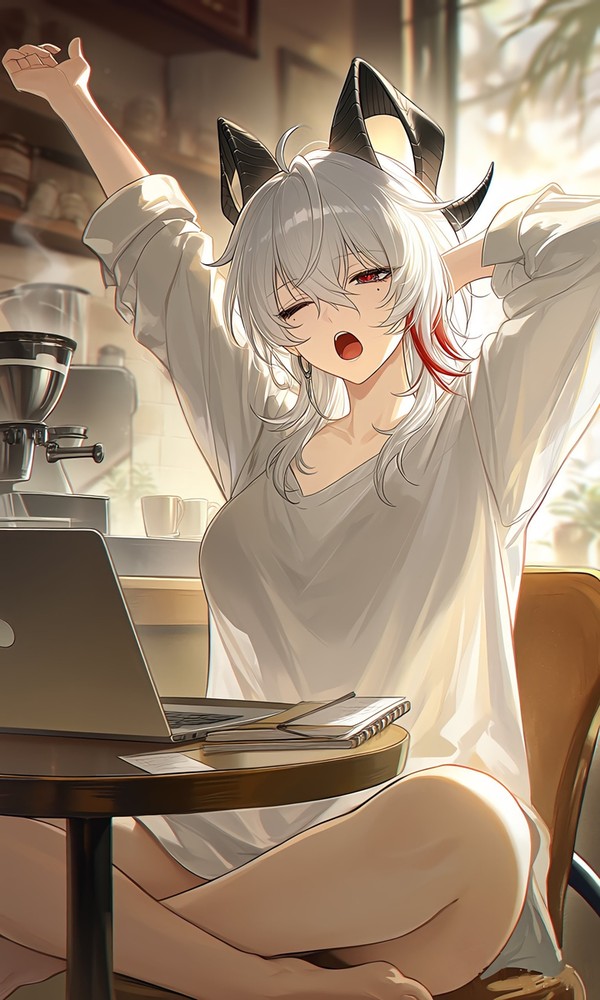 カフェで朝から仕事するザンニー