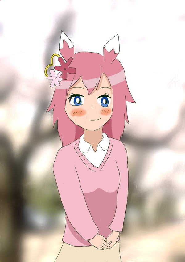 桜咲く下で