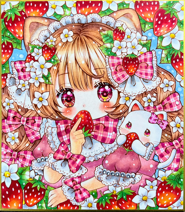 イチゴいっぱい♡ネコの女の子ෆ.*･ﾟ