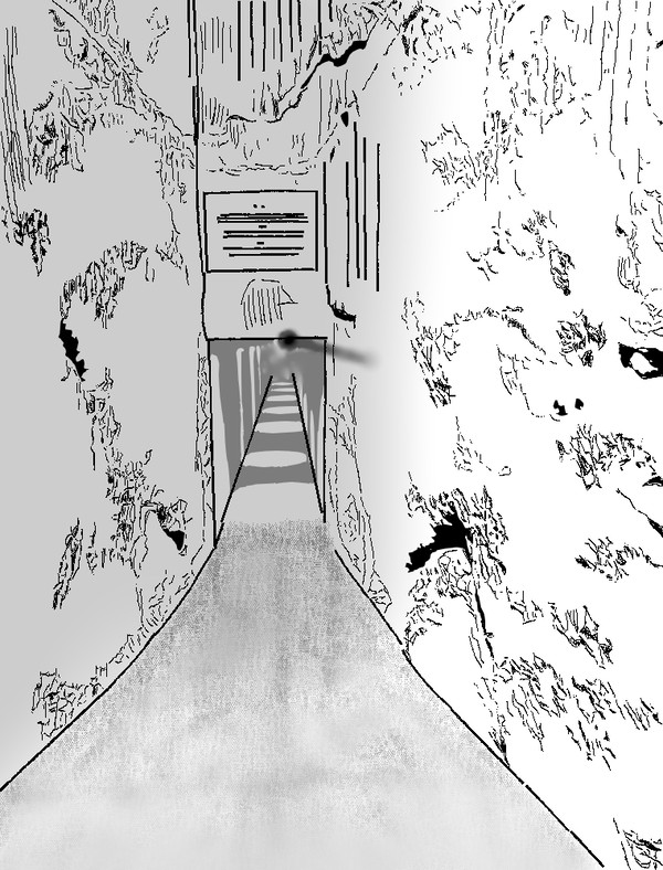 さらに進むと、墓道から差し込む赤い光が見えた 再向前走，看見了衝