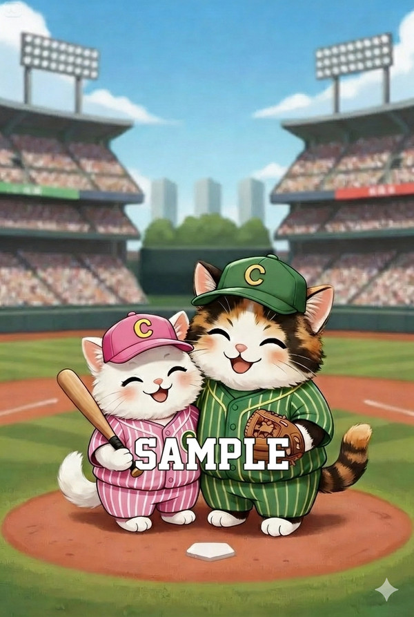 【3種類】デスクに熱狂を！野球猫カップル・アクリルフィギュア