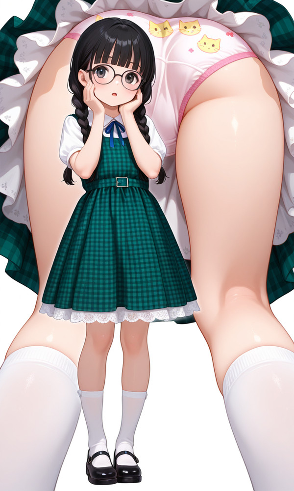 笹木 美紗子ちゃん+ピナフォアスカート+猫柄ピンクのお子様パンツ