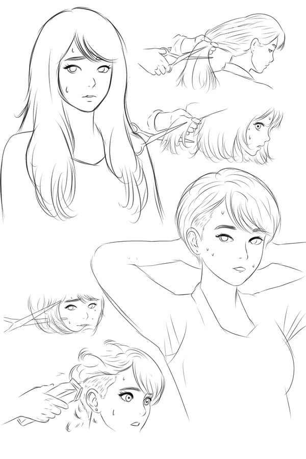 Long hair girl to short sketch