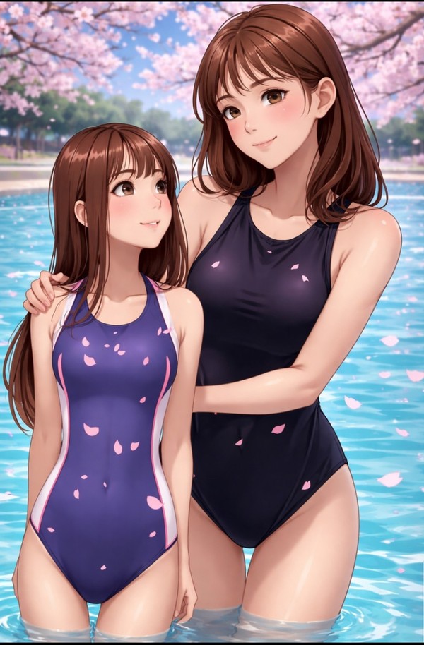 母と娘の水遊び