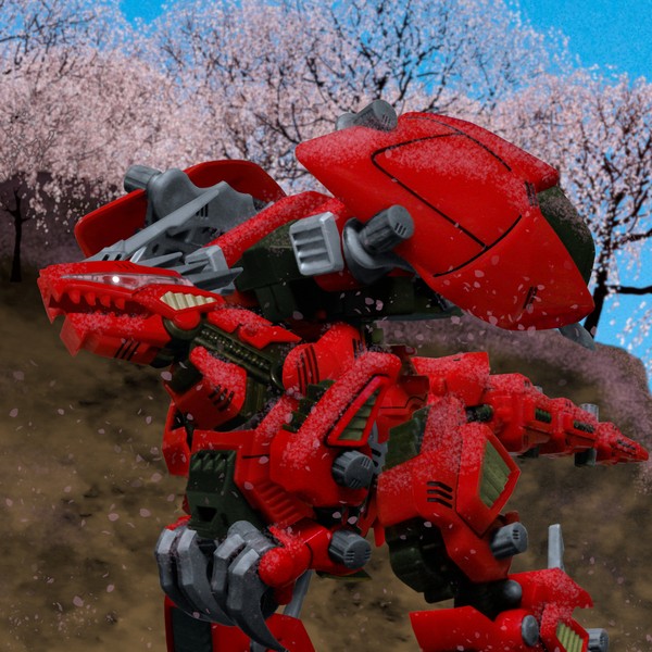 深紅の竜、桜を眺める