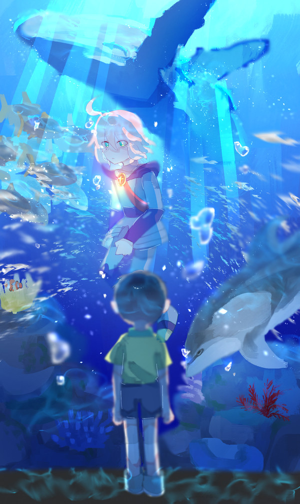 光った青の中