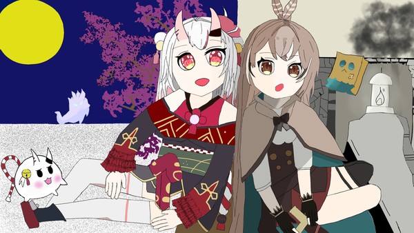 夜桜と廃墟