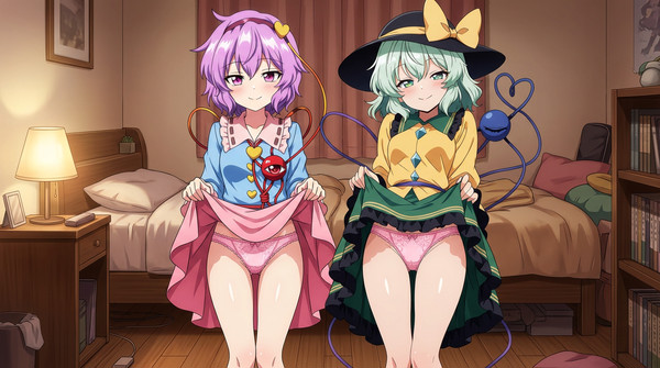 お揃いパンツを見せつけてくれる古明地姉妹