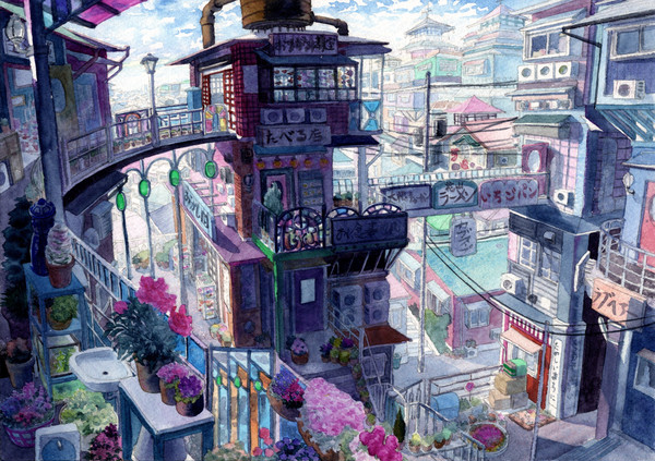ピンク色の建物