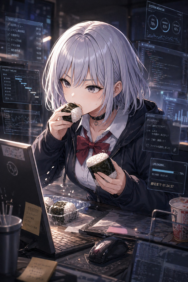 おにぎりを頬張るしのぶ