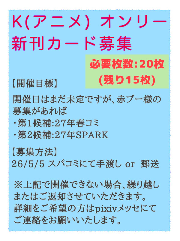 アニメK 新刊カード募集について