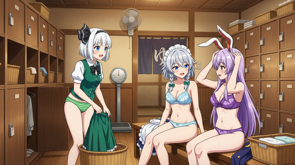 仲良く銭湯へ行く東方ヒロイン達