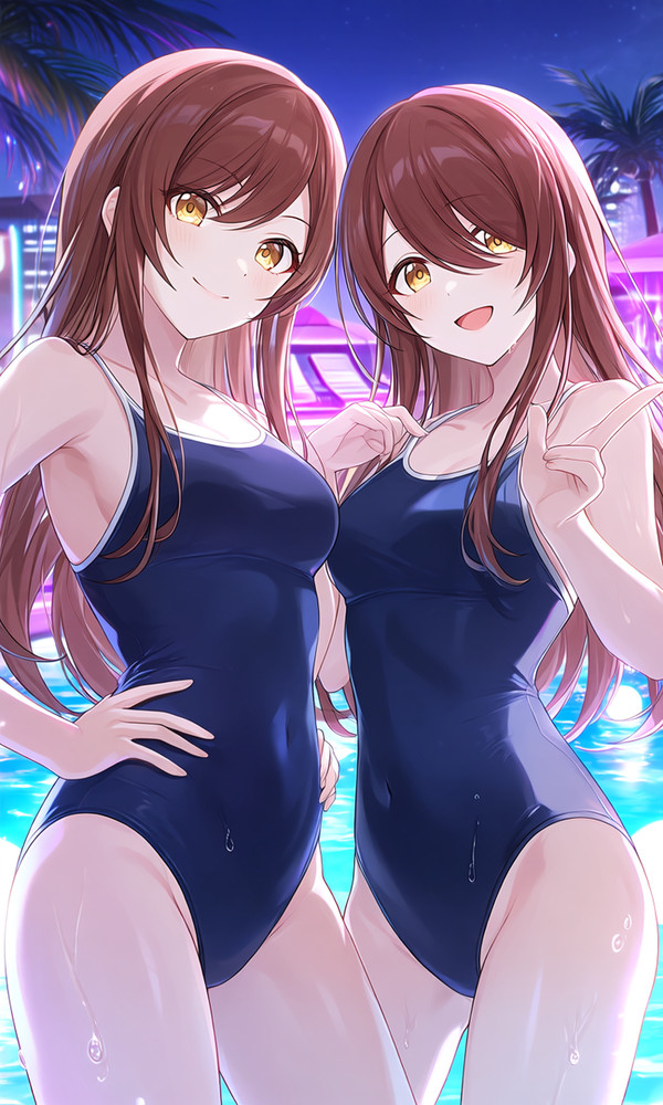 大崎姉妹&スク水inナイトプール