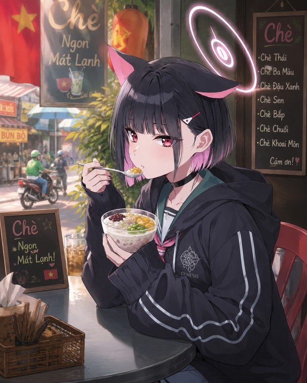 ベトナムでチェーを食べるカズサ