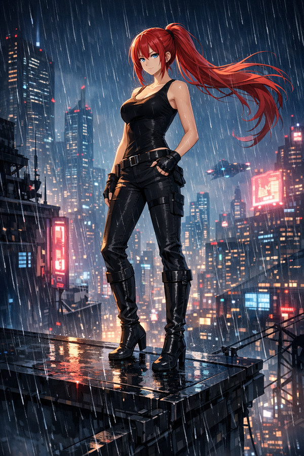LADY IN BLACK IN THE RAIN