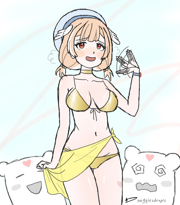 PillowDear in golden bikini