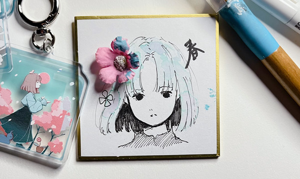 🎁プレゼント企画🎁描き下ろしアクキー+直筆ミニ色紙 - 1/4