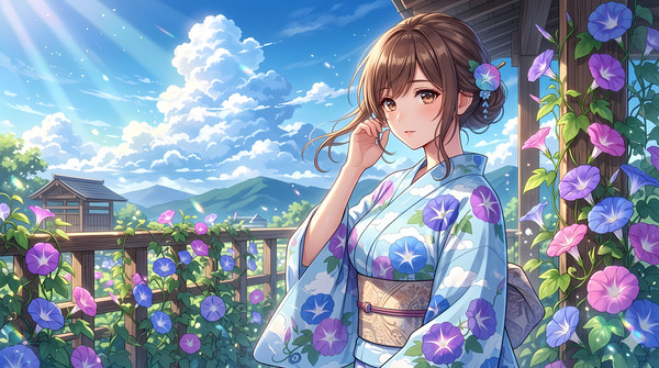 浴衣と朝顔 - 1/1