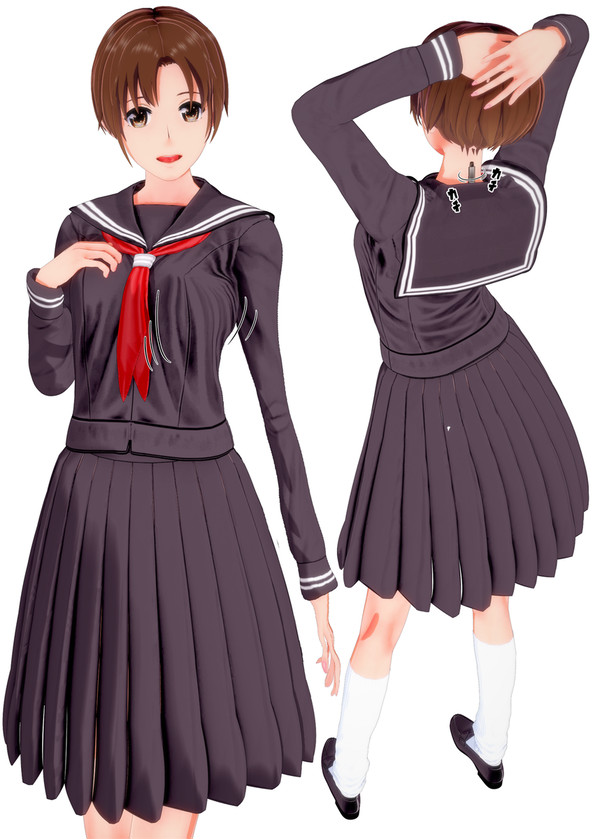 女子中学生の皮を着た男子が、内側から胸をモゾモゾする