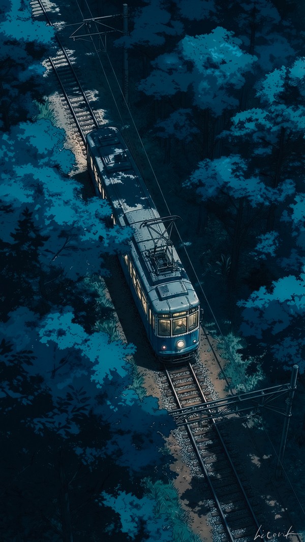 深藍を走る列車／スマホ壁紙アーカイブ