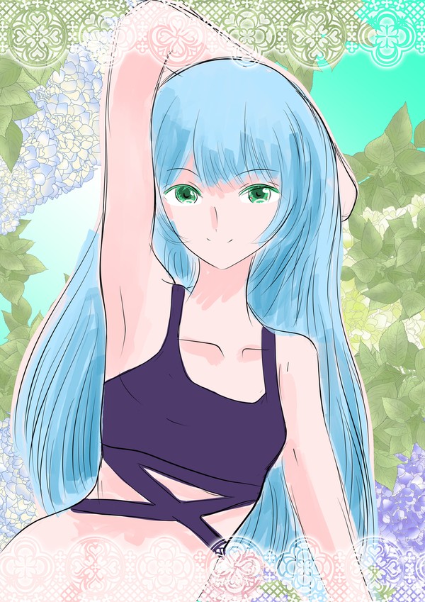 女の子と紫陽花